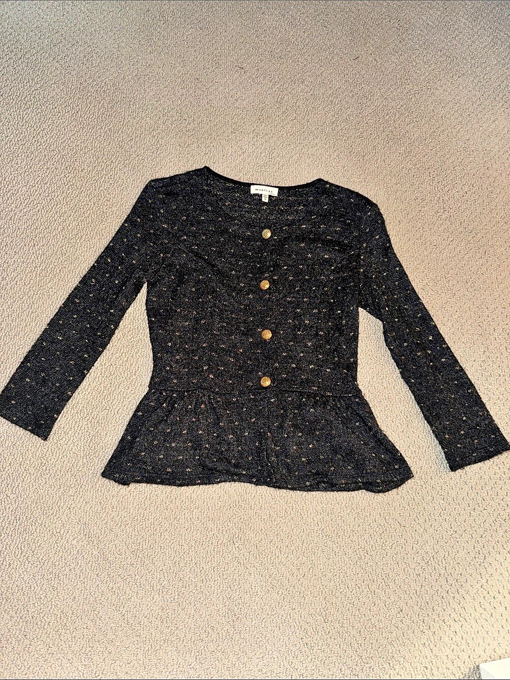 monteau Black & Gold Button Cardigan Size Small